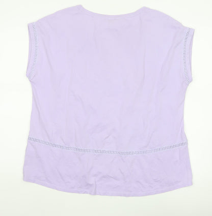 Lands' End Women Purple XL Cotton Crochet Trim Cap Sleeve Blouse