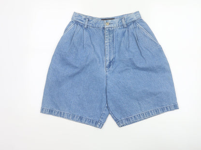 British Khaki Women's Blue UK 8 Pleated Denim Bermuda Shorts