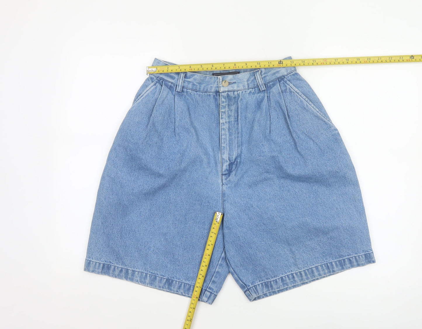 British Khaki Women's Blue UK 8 Pleated Denim Bermuda Shorts