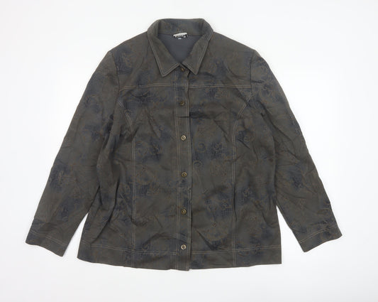 Finn Karelia Women Grey Paisley Button Jacket UK 20 Collared Cotton Blend