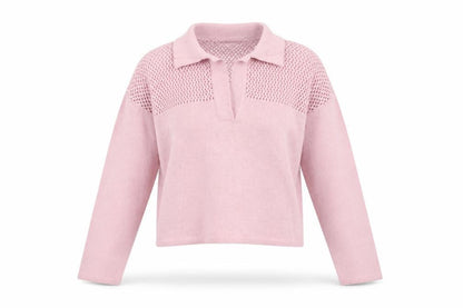 Zara Women Pink S Open Knit Collared Long Sleeve Pullover Jumper