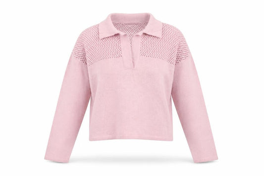 Zara Women Pink S Open Knit Collared Long Sleeve Pullover Jumper