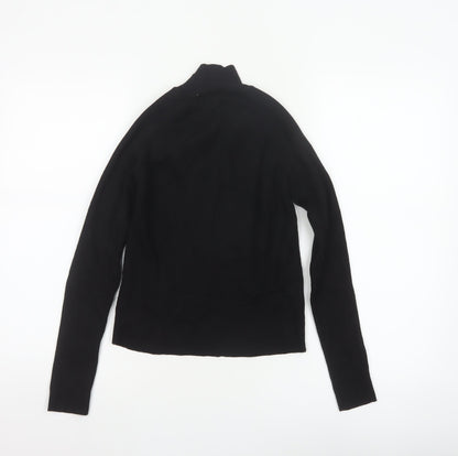Zara Women Black Size S High Neck Ribbed Knit Gold Button Jumper