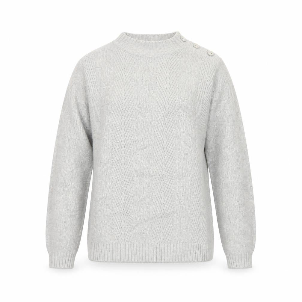 Front view of Honor Millburn Women Grey S Cable Knit Button Shoulder jumper