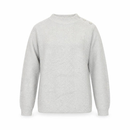 Front view of Honor Millburn Women Grey S Cable Knit Button Shoulder jumper