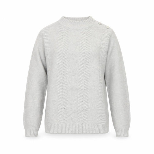 Front view of Honor Millburn Women Grey S Cable Knit Button Shoulder jumper