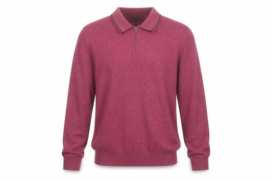 Marks and Spencer Men’s Pink L Cotton Rich 1/4 Zip Collared Jumper