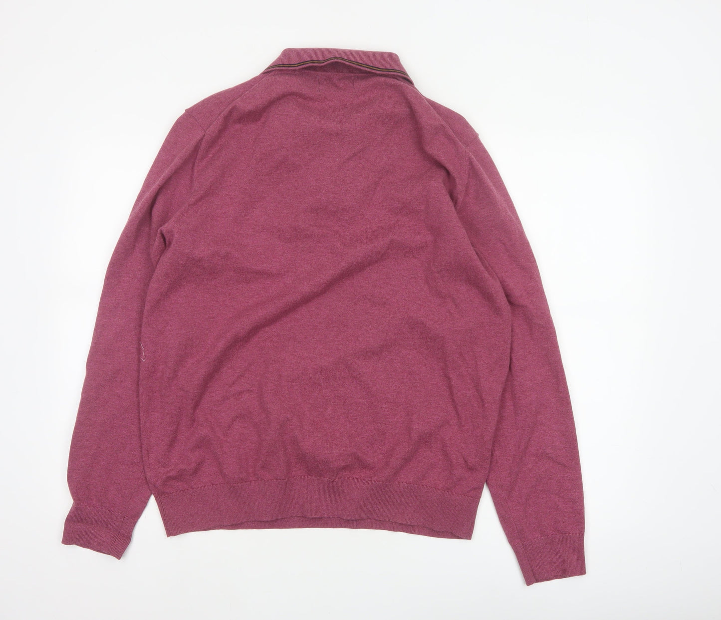 Marks and Spencer Men’s Pink L Cotton Rich 1/4 Zip Collared Jumper
