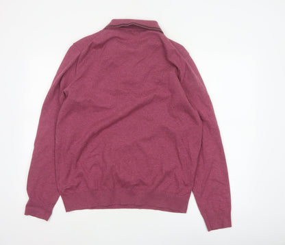 Marks and Spencer Men’s Pink L Cotton Rich 1/4 Zip Collared Jumper