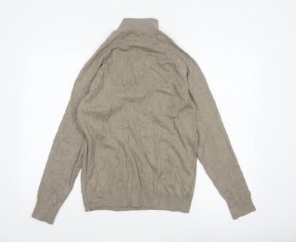 Marks and Spencer Men's Beige S Cable Knit 1/2 Zip High Neck Jumper