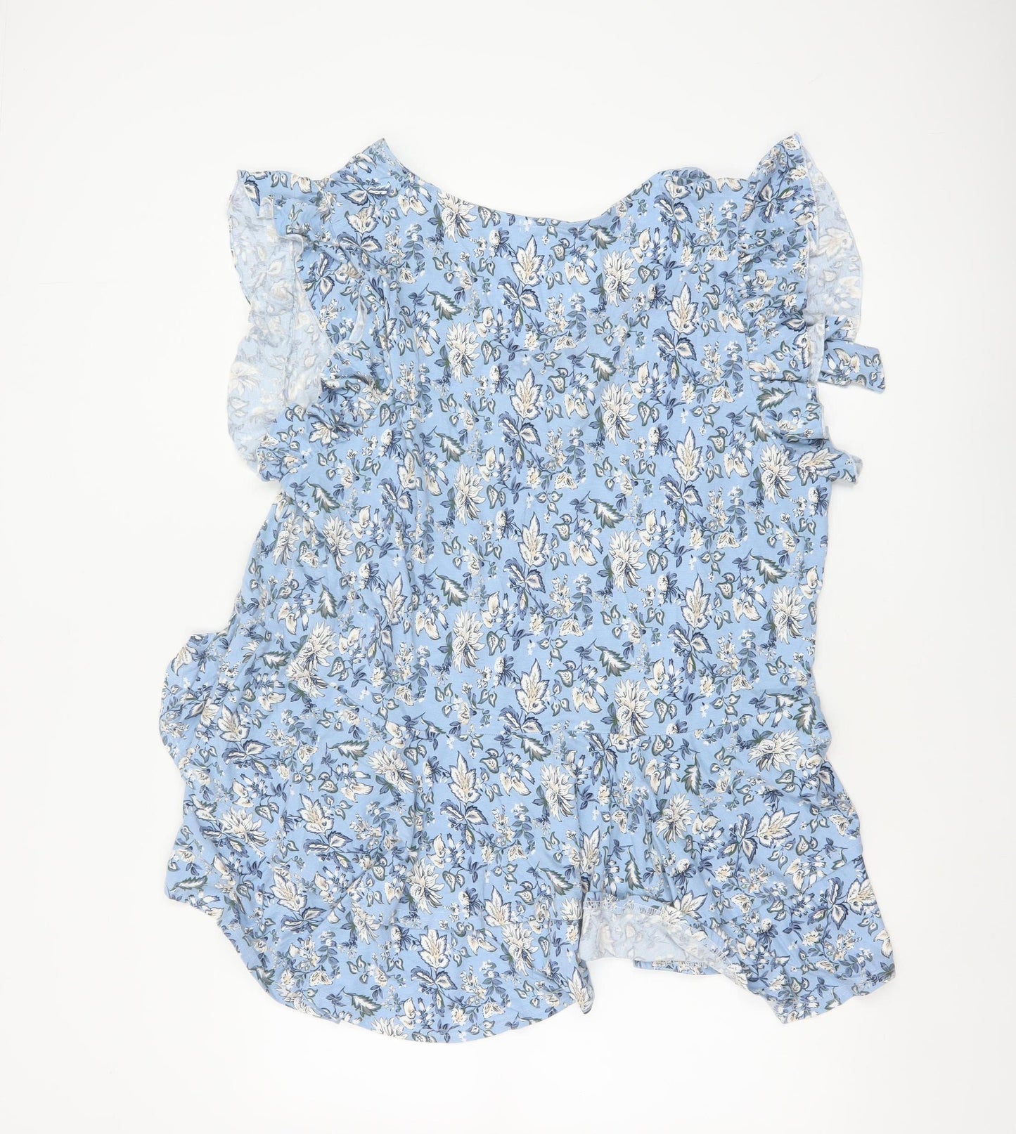 In The Style Women Blue Floral UK 24 Wrap Peplum Flutter Sleeve Blouse