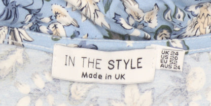 In The Style Women Blue Floral UK 24 Wrap Peplum Flutter Sleeve Blouse