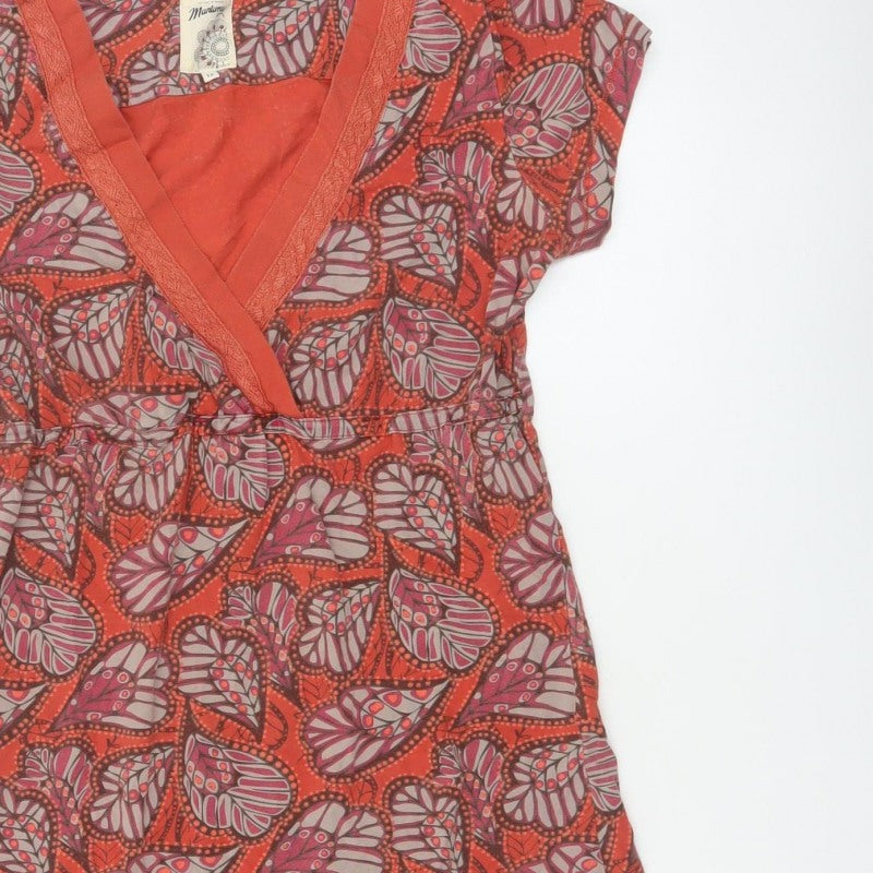 Mantary Women’s Orange Floral A-Line Knee Length Dress UK 12