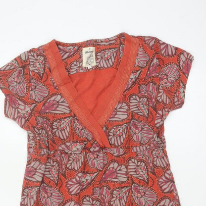 Mantary Women’s Orange Floral A-Line Knee Length Dress UK 12