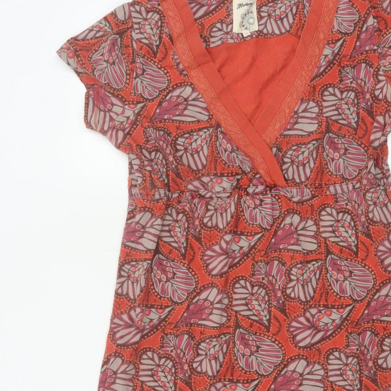 Mantary Women’s Orange Floral A-Line Knee Length Dress UK 12