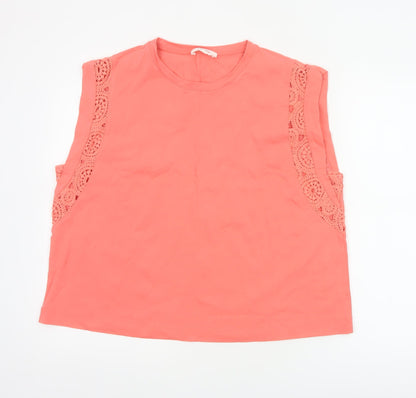 Marks and Spencer Women Orange UK 18 Cotton Crochet Cap Sleeve Top