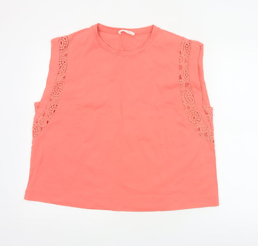 Marks and Spencer Women Orange UK 18 Cotton Crochet Cap Sleeve Top