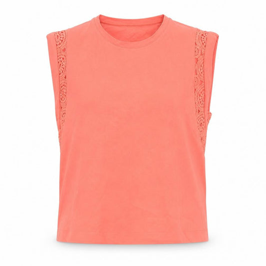 Marks & Spencer Women Orange UK 18 Cotton Crochet Cap Sleeve Top