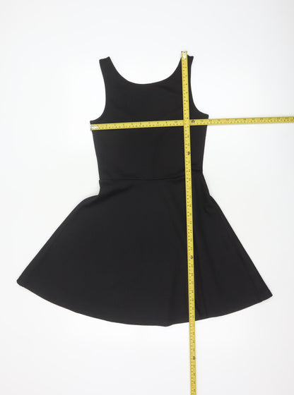 H&M Women Black UK 8 Skater Dress Scoop Neck Stretch Knee Length