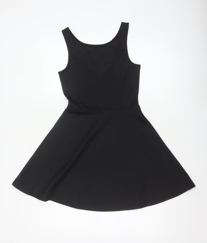 H&M Women Black UK 8 Skater Dress Scoop Neck Stretch Knee Length