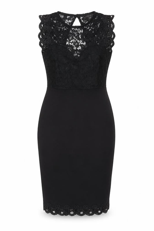 Lipsy Women Black UK 10 Lace Pencil Knee Length Party Dress