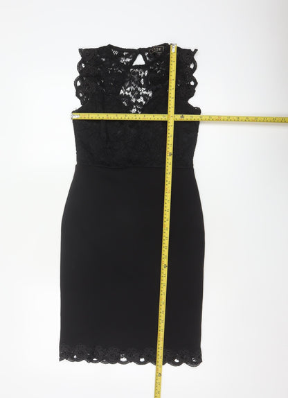 Lipsy Women Black UK 10 Lace Pencil Knee Length Party Dress