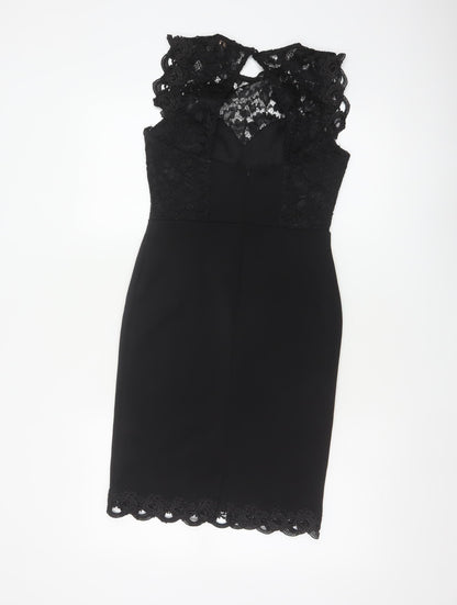 Lipsy Women Black UK 10 Lace Pencil Knee Length Party Dress
