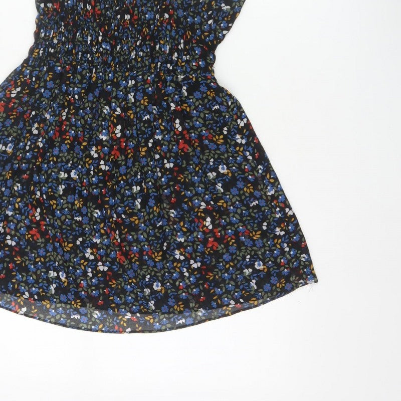 Zara Basic Women Multicoloured UK 12 Floral Smocked Camisole Tank Top