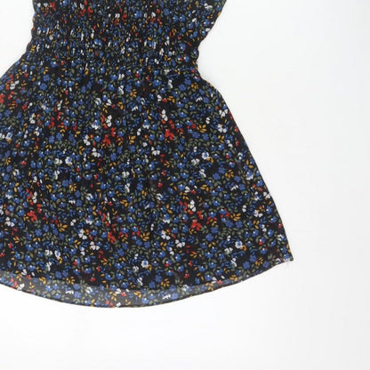 Zara Basic Women Multicoloured UK 12 Floral Smocked Camisole Tank Top