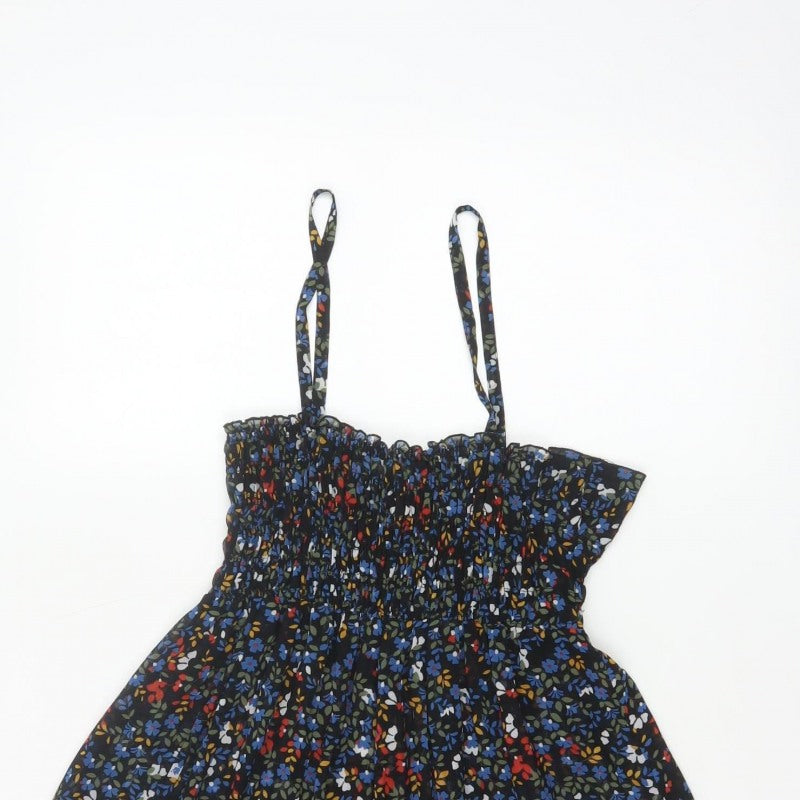 Zara Basic Women Multicoloured UK 12 Floral Smocked Camisole Tank Top