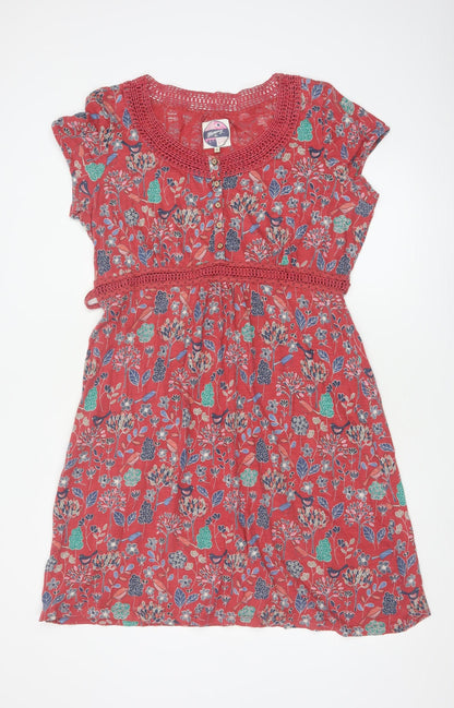 Montaray Women Red Floral Cotton A-Line Knee Dress Size 18