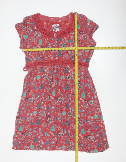 Montaray Women Red Floral Cotton A-Line Knee Dress Size 18