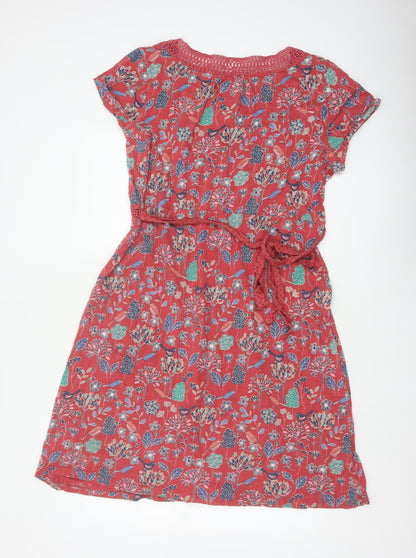 Montaray Women Red Floral Cotton A-Line Knee Dress Size 18