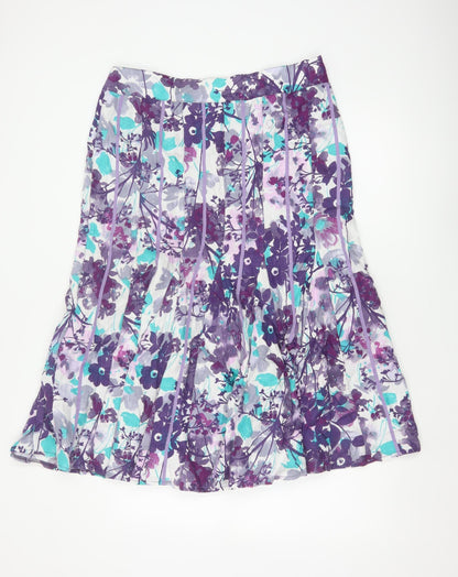 Per Una Women Multicoloured UK 14 Floral Flare Knee Length Skirt