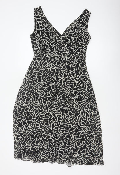 Collection Debenhams Women Black Floral A-Line Dress UK 12 Chiffon