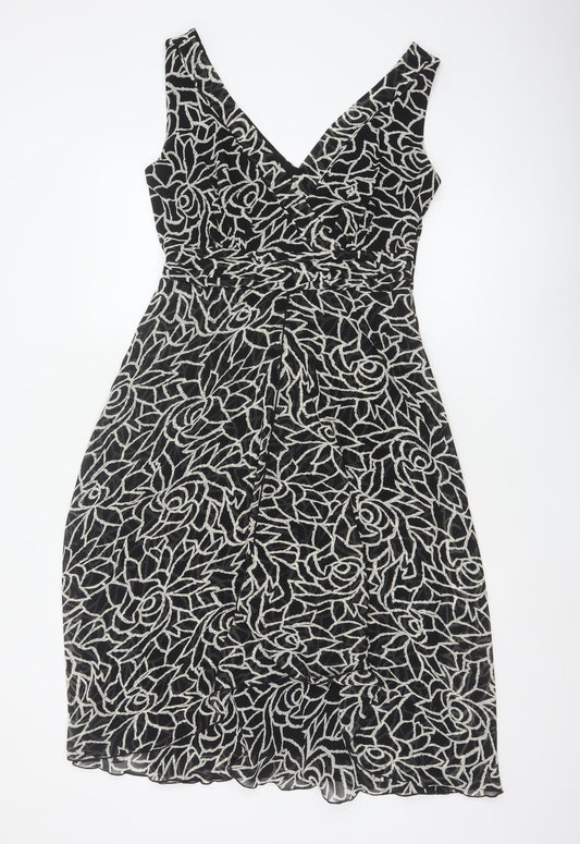 Collection Debenhams Women Black Floral A-Line Dress UK 12 Chiffon