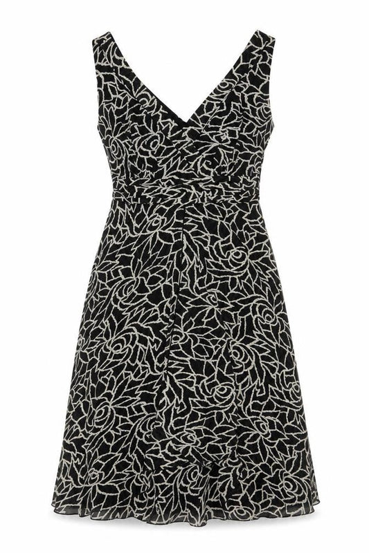 Collection Debenhams Women Black Floral A-Line Dress UK 12 Chiffon