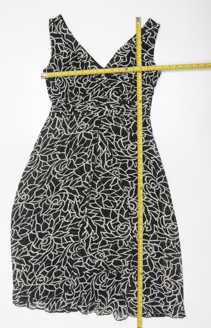 Collection Debenhams Women Black Floral A-Line Dress UK 12 Chiffon