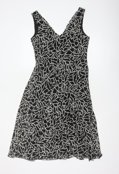 Collection Debenhams Women Black Floral A-Line Dress UK 12 Chiffon