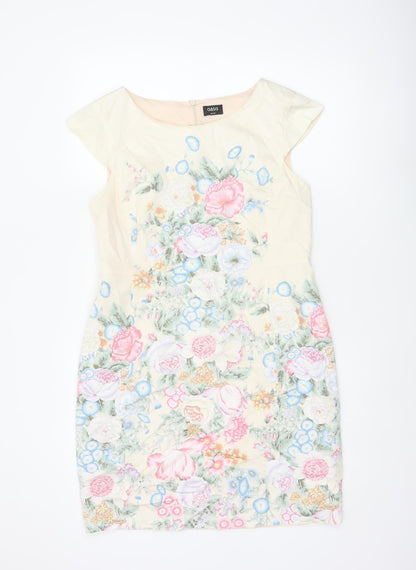 Oasis Women Multicoloured Floral Sheath Dress UK 14 Cap Sleeve Knee Length