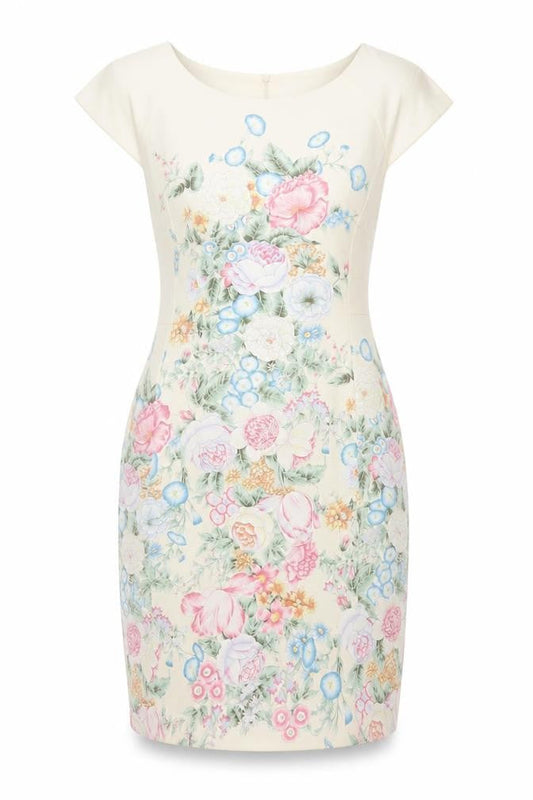 Oasis Women Multicoloured Floral Sheath Dress UK 14 Cap Sleeve Knee Length