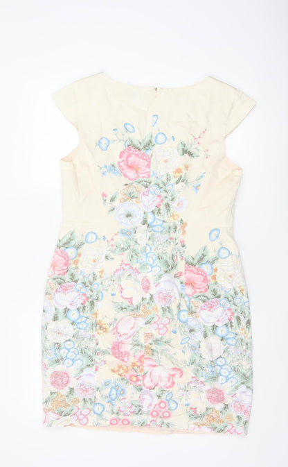 Oasis Women Multicoloured Floral Sheath Dress UK 14 Cap Sleeve Knee Length