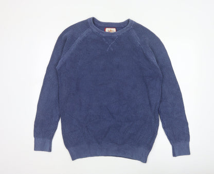 Joe Browns Men's Blue L Chunky Knit Crew Neck Cotton Pullover Jumper