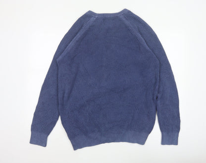 Joe Browns Men's Blue L Chunky Knit Crew Neck Cotton Pullover Jumper
