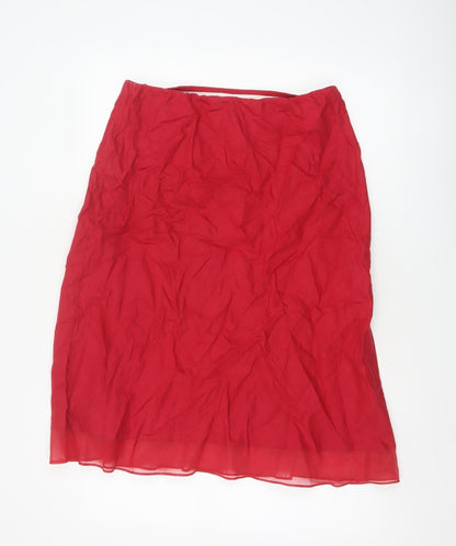Marks & Spencer Women Red UK 14 Linen Floral Beaded A-Line Skirt