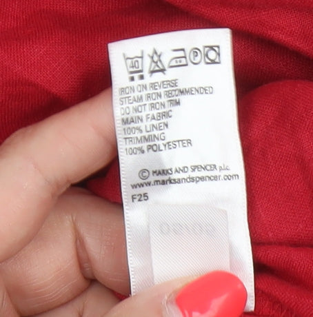 Marks & Spencer Women Red UK 14 Linen Floral Beaded A-Line Skirt