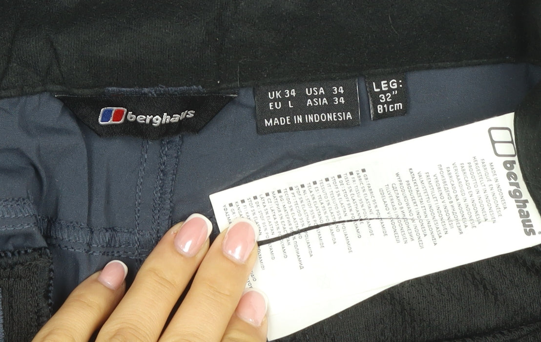 Berghaus Men’s Navy Hiking Trousers 34W 32L Stretch Zip Pockets