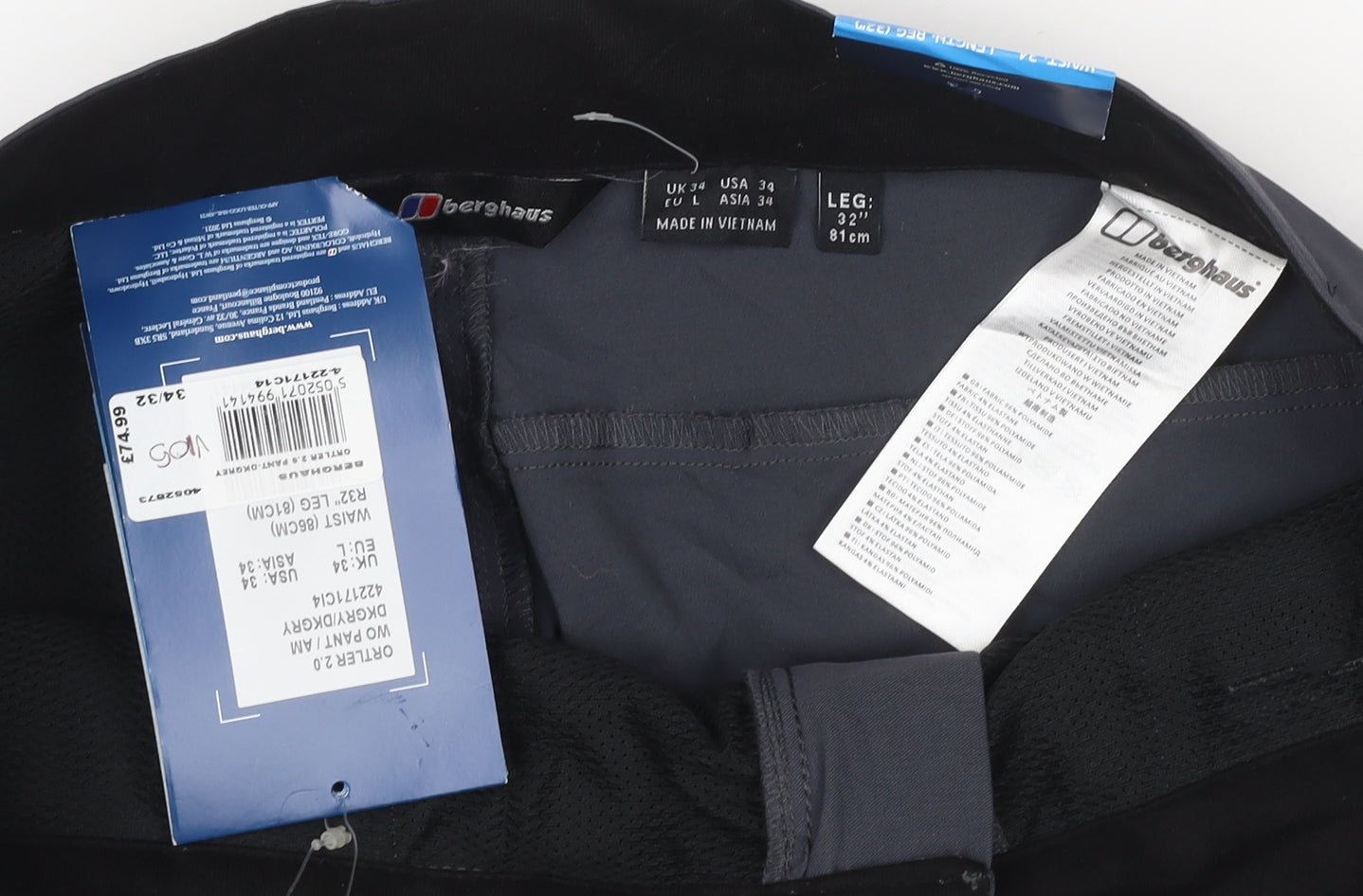 Berghaus Unisex Grey L Stretch Walking Trousers 34R