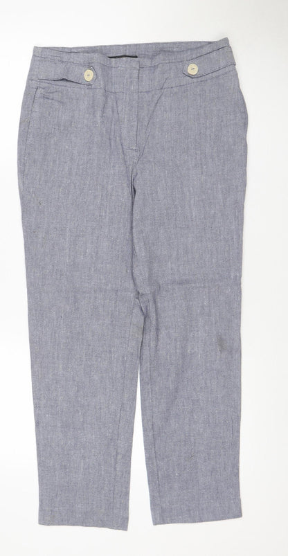 Next Women Grey UK 12 Linen Blend Straight Trousers Pockets