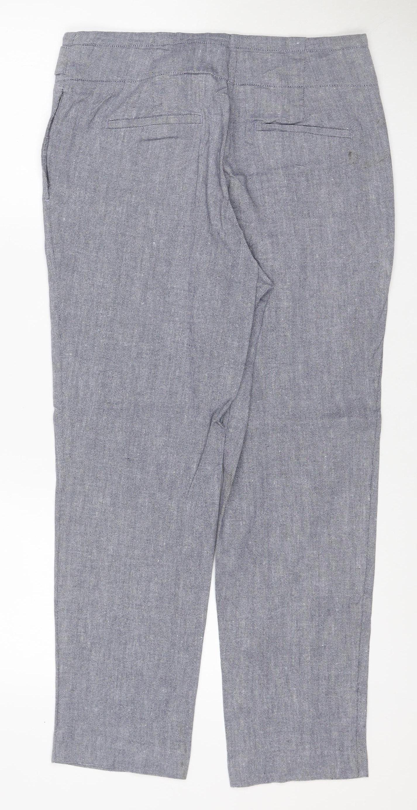 Next Women Grey UK 12 Linen Blend Straight Trousers Pockets